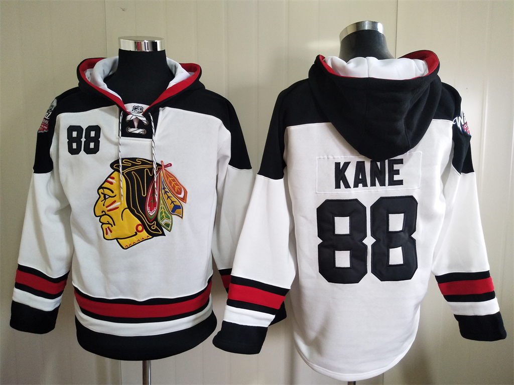 Men's Chicago Blackhawks #88 Patrick Kane White Ageless Must Have Lace Up Pullover Hoodie