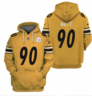 Men's Yellow Pittsburgh Steelers #90 T.J. Watt 2021 Pullover Hoodie