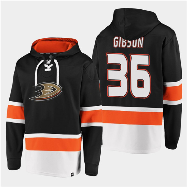 Men's Anaheim Ducks #36 John Gibson Black Ageless Must-Have Lace-Up Pullover Hoodie