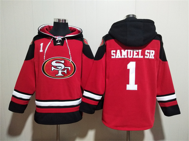 Men's San Francisco 49ers #1 Deebo Samuel Sr Red Black Ageless Must-Have Lace-Up Pullover Hoodie