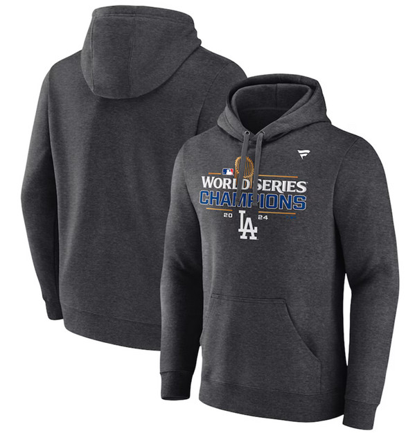 Men's Los Angeles Dodgers Heather Charcoal 2024 World Series Champions Locker Room Pullover Hoodie