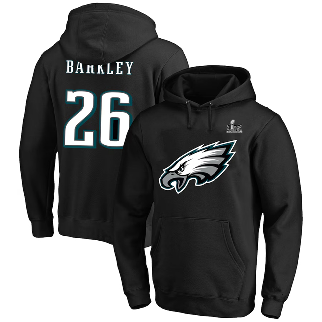 Men's Philadelphia Eagles #26 Saquon Barkley Black Super Bowl LIX Big & Tall Name & Number Pullover Hoodie