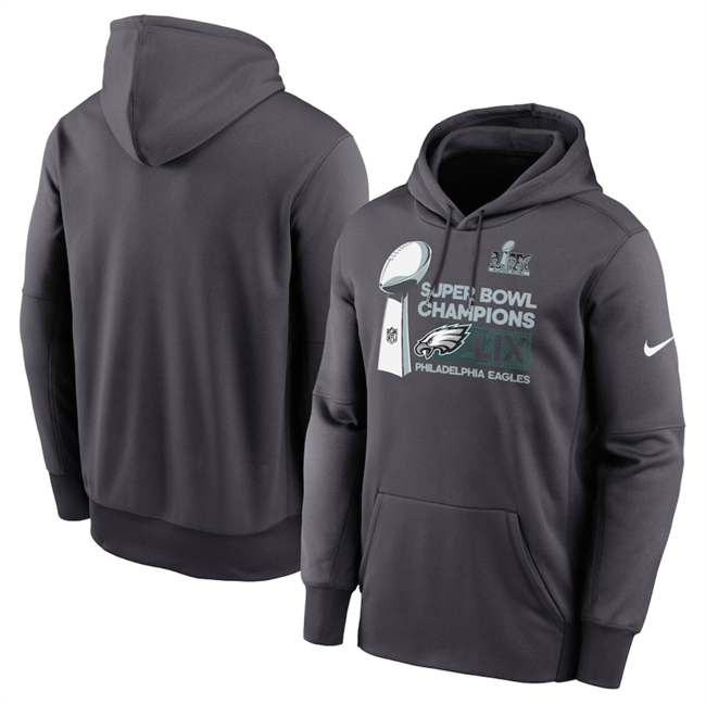 Men's Philadelphia Eagles Anthracite Super Bowl LIX Champions Locker Room Trophy Collection Fleece Pullover Hoodie