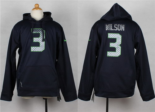 Nike Seattle Seahawks #3 Russell Wilson Navy Blue Kids Hoodie