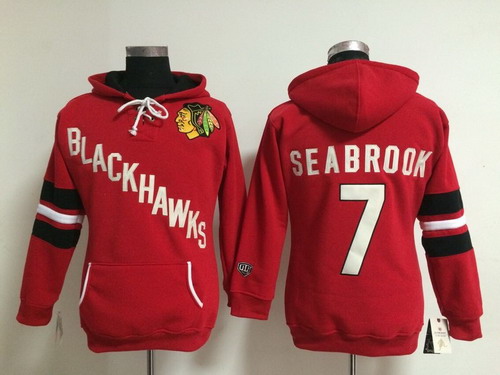 Old Time Hockey Chicago Blackhawks #7 Brent Seabrook Red Womens Hoodie