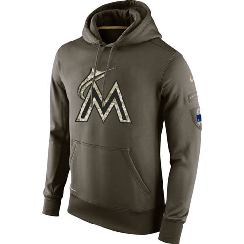 Men's Miami Marlins Nike Olive Salute To Service KO Performance Hoodie