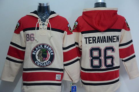 Men's Chicago Blackhawks #86 Teuvo Teravainen Old Time Hockey Cream Hoodie