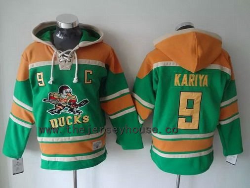 Men's Mighty Ducks Of Anaheim #9 Paul Kariya Old Time Hockey Green Hoodie