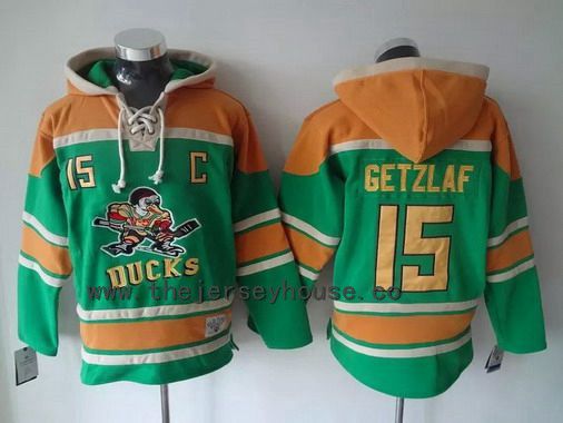 Men's Mighty Ducks Of Anaheim #15 Ryan Getzlaf Old Time Hockey Green Hoodie