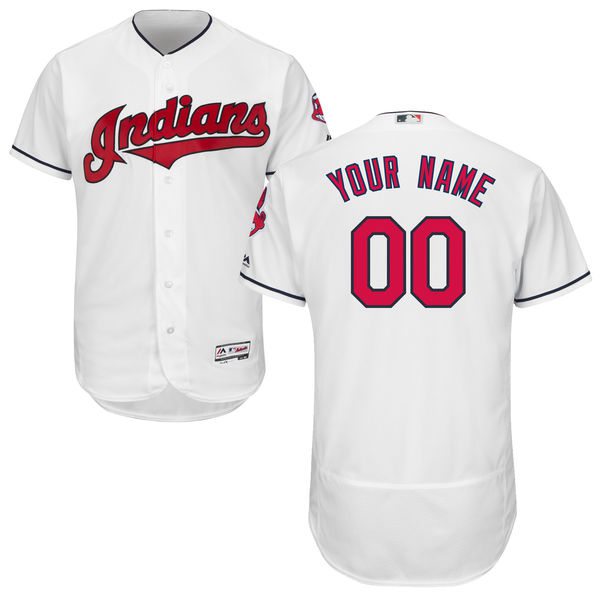 Mens Cleveland Indians White Customized Flexbase Majestic MLB Collection Jersey