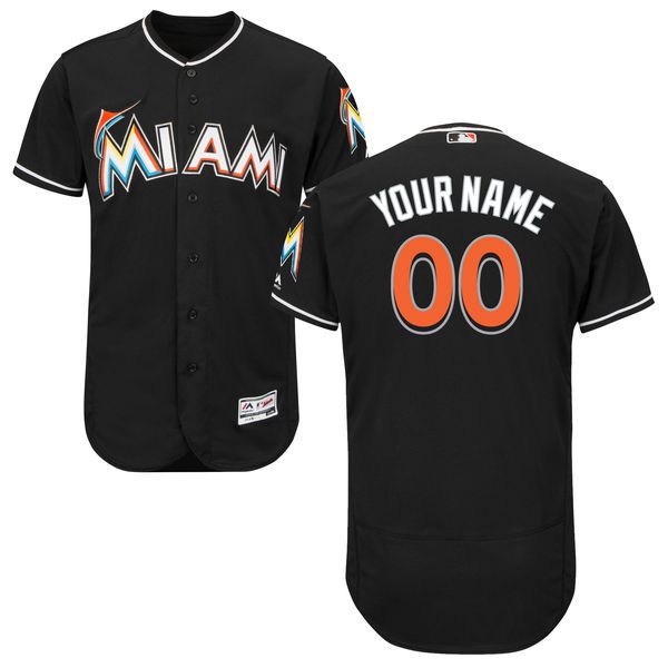 Mens Miami Marlins Black Customized Flexbase Majestic MLB Collection Jersey