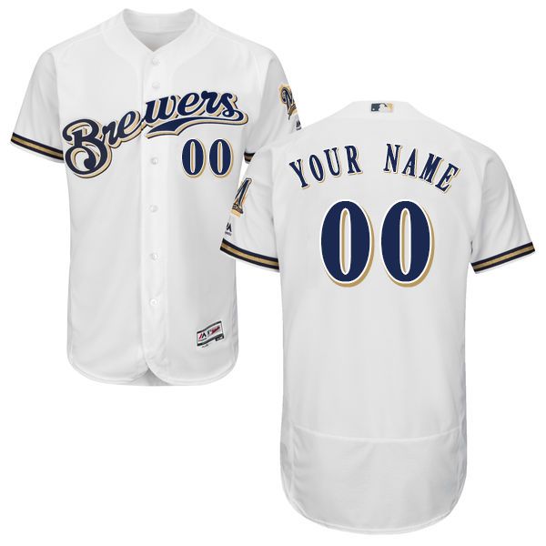 Mens Milwaukee Brewers White With Royal Customized Flexbase Majestic MLB Collection Jersey