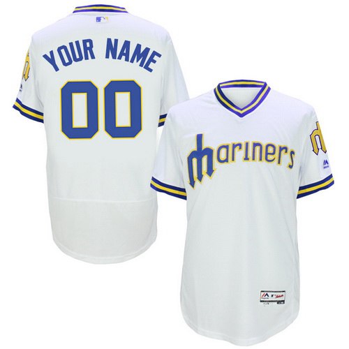 Men's Seattle Mariners Customized White Pullover 2016 Flexbase Majestic Collection Baseball Jersey