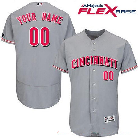 Men's Cincinnati Reds Gray Road Majestic Flex Base Custom Baseball Jersey