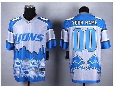 New Detroit Lions Customized Blue Men's Stitched NFL Elite Noble Fashion Jersey