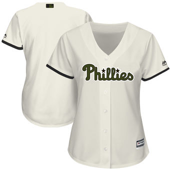 Women's Philadelphia Phillies Majestic Cream 2018 Memorial Day Cool Base Team Custom Jersey