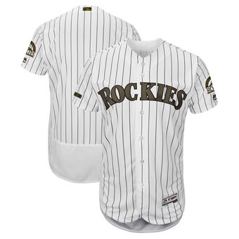 Men's Colorado Rockies Majestic White 2018 Memorial Day Authentic Collection Flex Base Team Custom Jersey