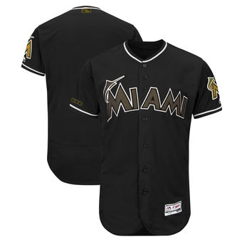 Men's Miami Marlins Majestic Black 2018 Memorial Day Authentic Collection Flex Base Team Custom Jersey