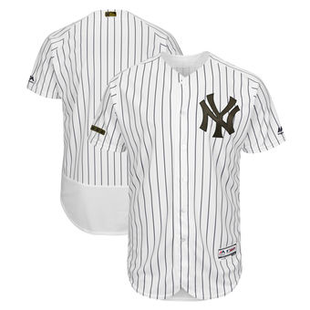 Men's New York Yankees Majestic White 2018 Memorial Day Authentic Collection Flex Base Team Custom Jersey