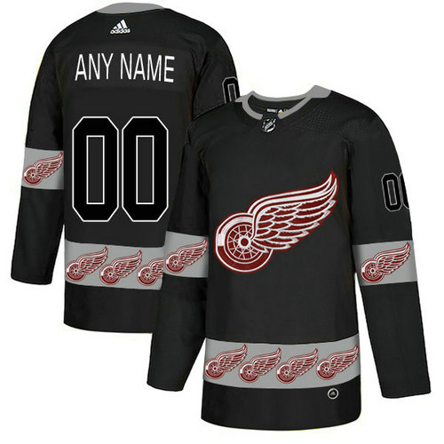 Men's Red Wings Custom Black Team Logos Fashion Adidas Jersey