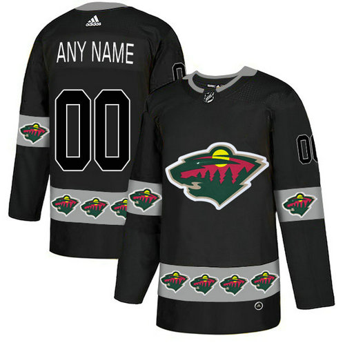 Minnesota Wild Custom Black Team Logos Fashion Adidas Jersey