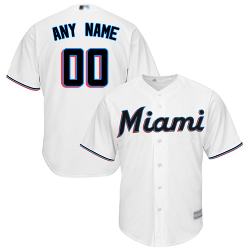 Men's Customized Replica Jersey White Baseball Home Miami Marlins Cool Base