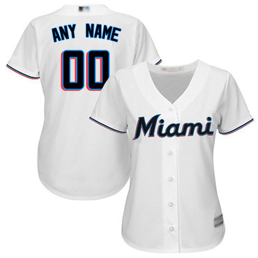 Women's Customized Replica Jersey White Baseball Home Miami Marlins Cool Base