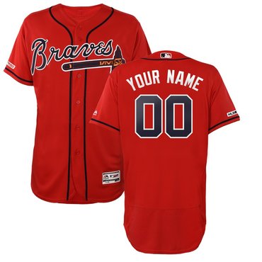 Men's Atlanta Braves Red Customized 150th Patch Flexbase Jersey