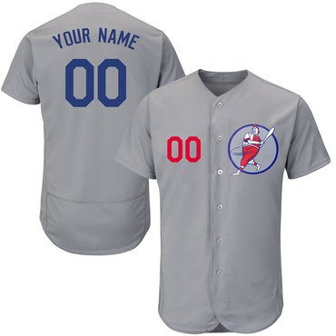 Dodgers Gray Men's Customized Red Logo Flexbase New Design Jersey