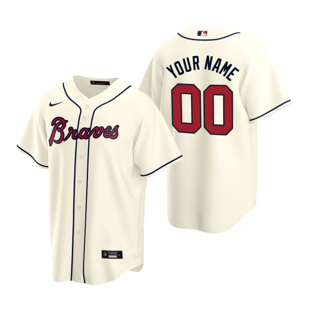 Men's Atlanta Braves Custom Nike Cream 2020 Stitched MLB Cool Base Jersey