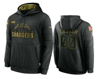 Men's Los Angeles Chargers Custom Black 2020 Salute To Service Sideline Performance Pullover Hoodie