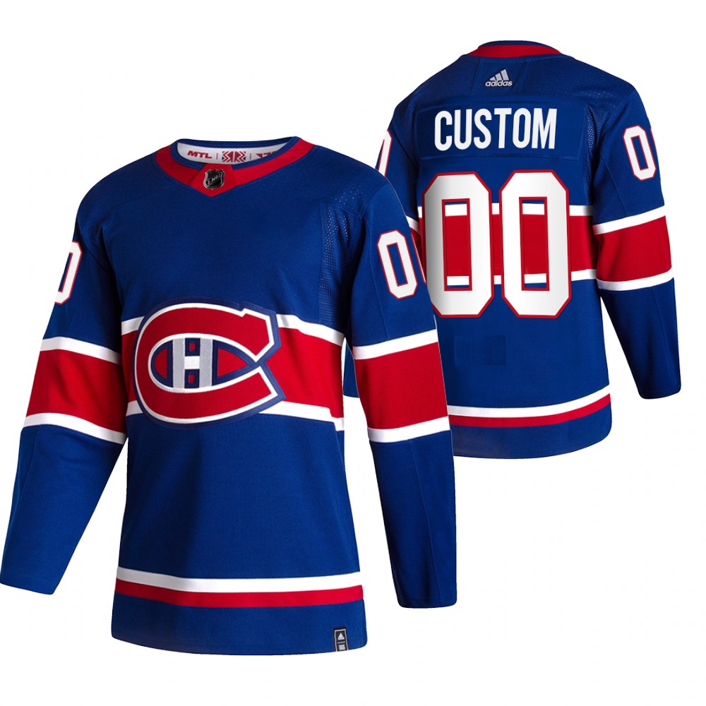 Montreal Canadiens Custom Blue Men's Adidas 2020-21 Reverse Retro Alternate NHL Jersey