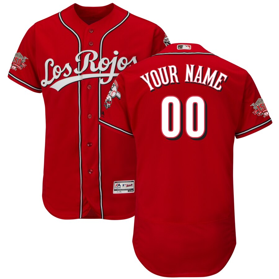 Men's Cincinnati Reds Customized Scarlet Los Rojos Home 150th Anniversary FlexBase Jersey