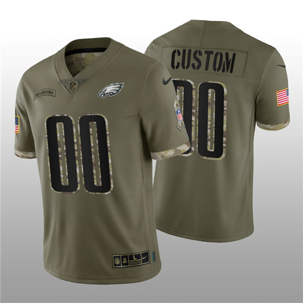 Men's Philadelphia Eagles ACTIVE PLAYER Custom 2022 Olive Salute To Service Limited Stitched Jersey