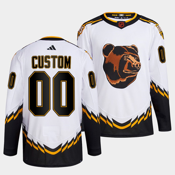 Men's Boston Bruins Custom White 2022 Reverse Retro Stitched Jersey