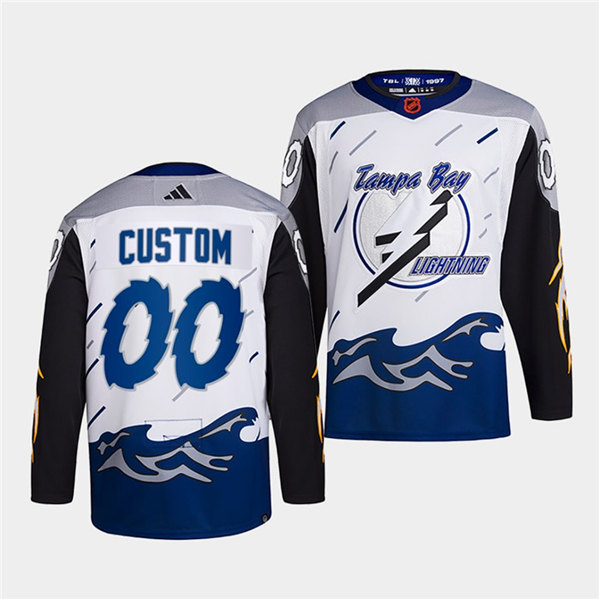 Men's Tampa Bay Lightning Custom White 2022 Reverse Retro Stitched Jersey