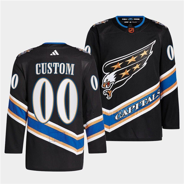 Men's Washington Capitals Custom Black 2022-23 Reverse Retro Stitched Jersey