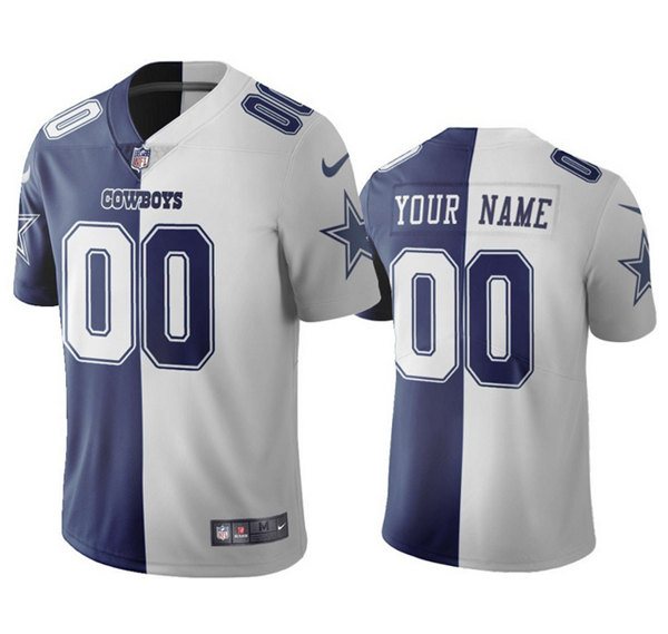 Men's Dallas Cowboys Customized Navy White Split Vapor Untouchable Limited Stitched Jersey