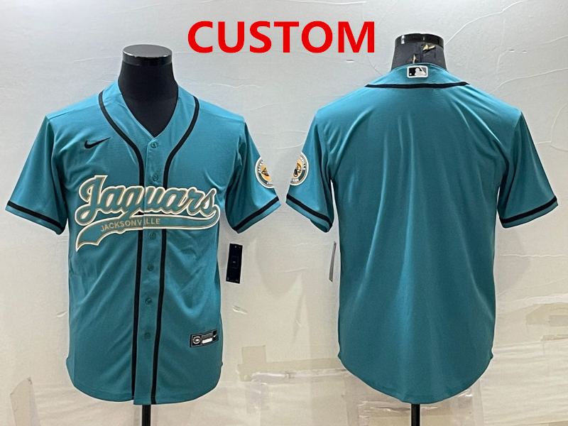 Men's Jacksonville Jaguars Custom Teal With Patch Cool Base Stitched Baseball Jersey