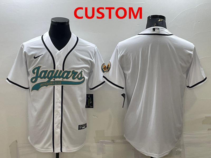 Men's Jacksonville Jaguars Custom White With Patch Cool Base Stitched Baseball Jersey