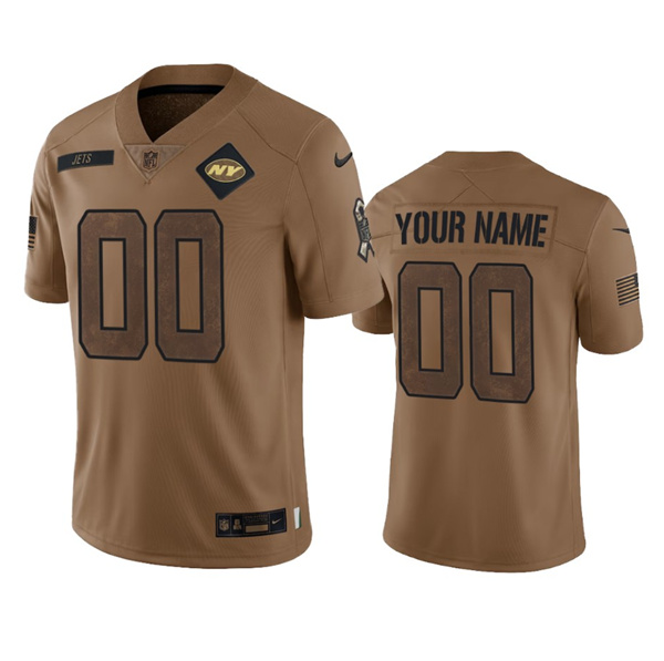 Men's New York Jets Active Player Custom 2023 Brown Salute To Setvice Limited Football Stitched Jersey