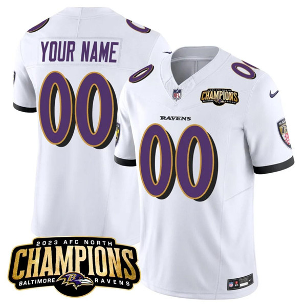 Men's Baltimore Ravens Active Player Custom White 2023 F.U.S.E. AFC North Champions Vapor Limited Football Stitched Jersey