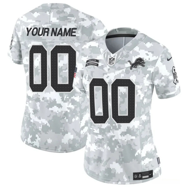 Women's Detroit Lions Active Player Custom 2024 F.U.S.E Arctic Camo Salute To Service Limited Stitched Jersey(Run Small)