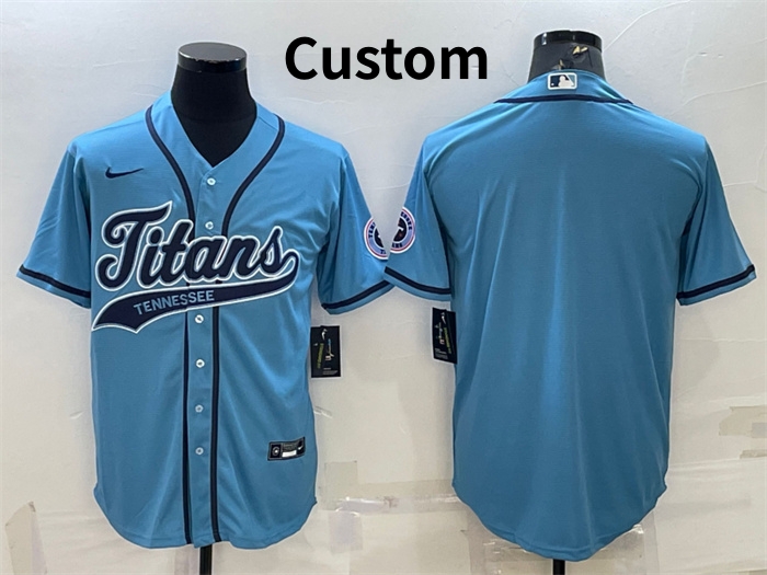 Custom Men's Tennessee Titans Blank Blue With Patch Cool Base Stitched Baseball Jersey