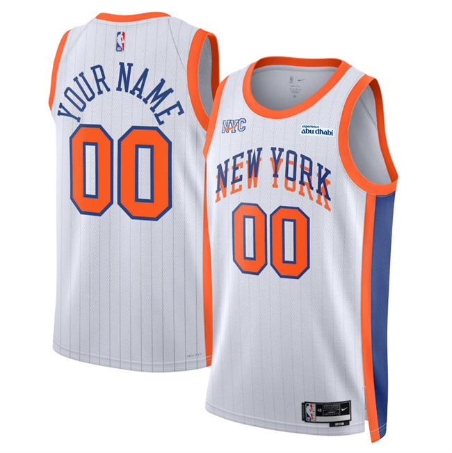 Men's New Yok Knicks Active Player Custom White 2024-25 City Edition Stitched Basketball Jersey