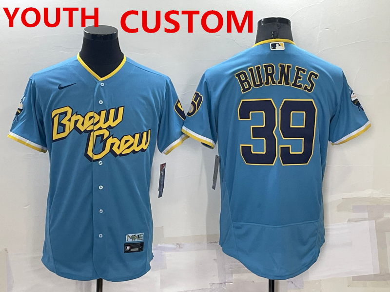 Youth Milwaukee Brewers Custom Blue 2022 City Connect Flex Base Stitched Jersey