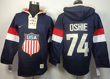 2014 Old Time Hockey Olympics USA #74 T.J. Oshie Navy Blue Hoodie