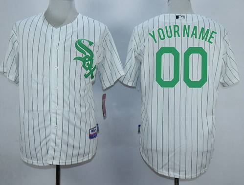 Youth Chicago White Sox Customized White With Green Pinstripe Jersey