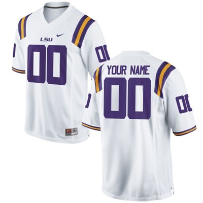 Mens LSU Tigers 2015 Nike White Custom Replica Football Jersey