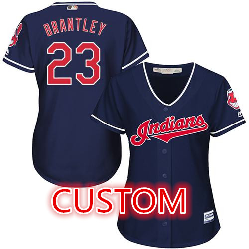 Custom Indians Navy Blue Women's Alternate Stitched MLB Jersey